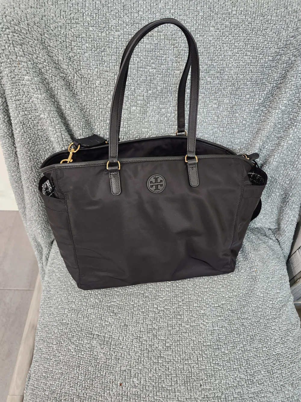 Tory Burch Black Nylon Tote with Gold Hardware